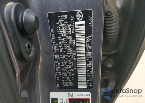 2014 Toyota Camry L from USA, damaged, VIN 4T1BF1FK5EU366568